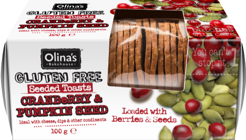 OLINA'S BAKEHOUSE G/F Seeded Toasts - Cranberry/Pumpkin 100g