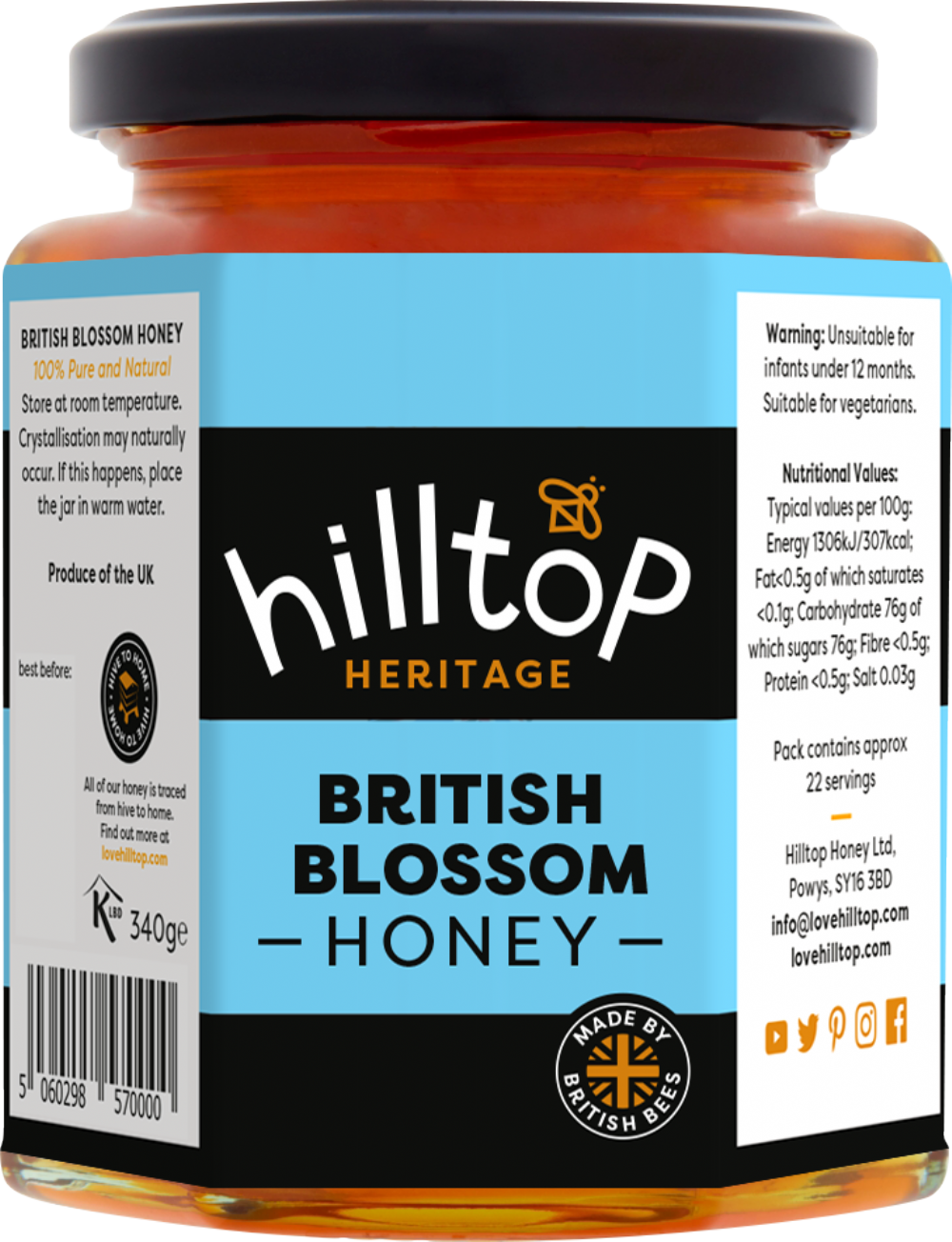 HILLTOP HONEY British Blossom Honey 340g (5060298570000)