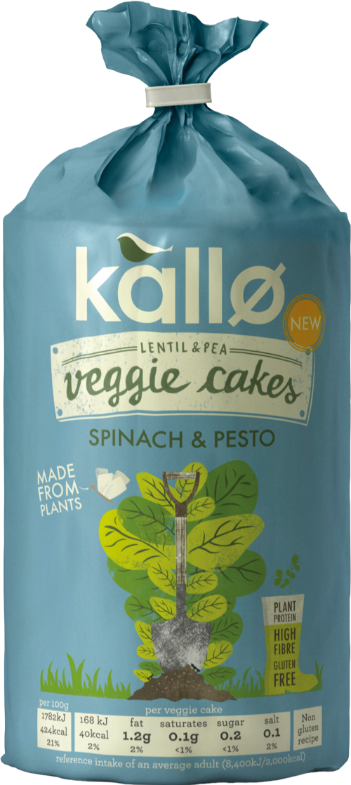 KALLO Lentil & Pea Veggie Cakes - Spinach & Pesto 122g