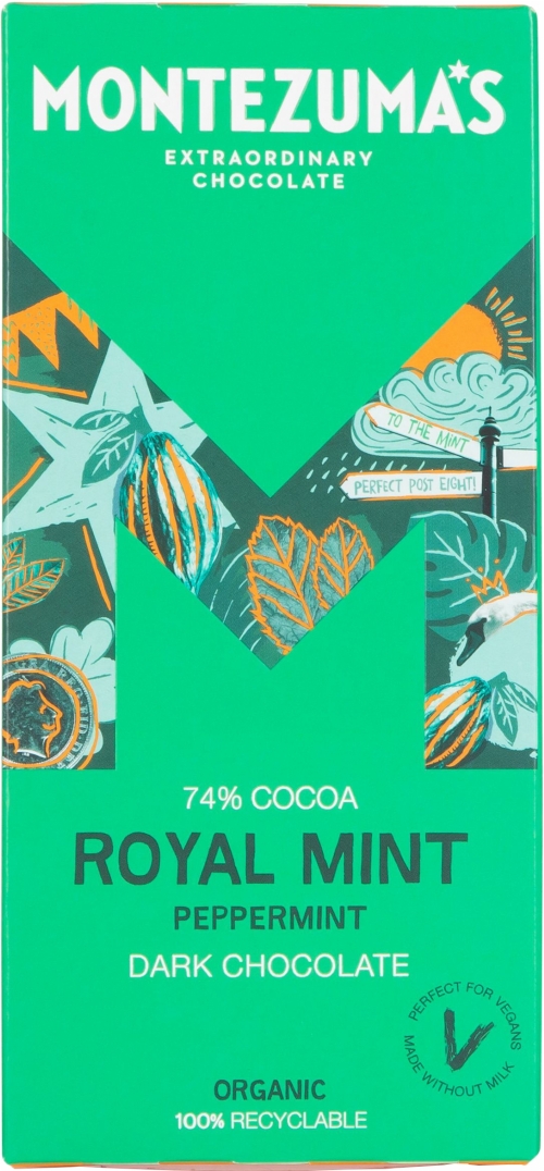 MONTEZUMA'S Royal Mint -Organic Peppermint Dark Choc Bar 90g