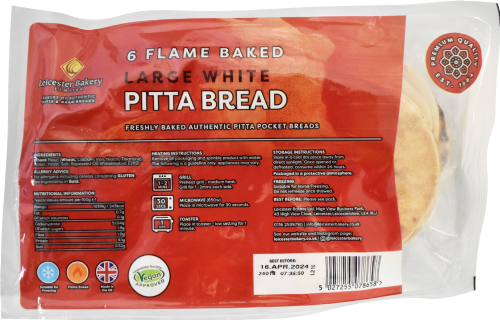 LEICESTER BAKERY 6 Large White Pitta Breads