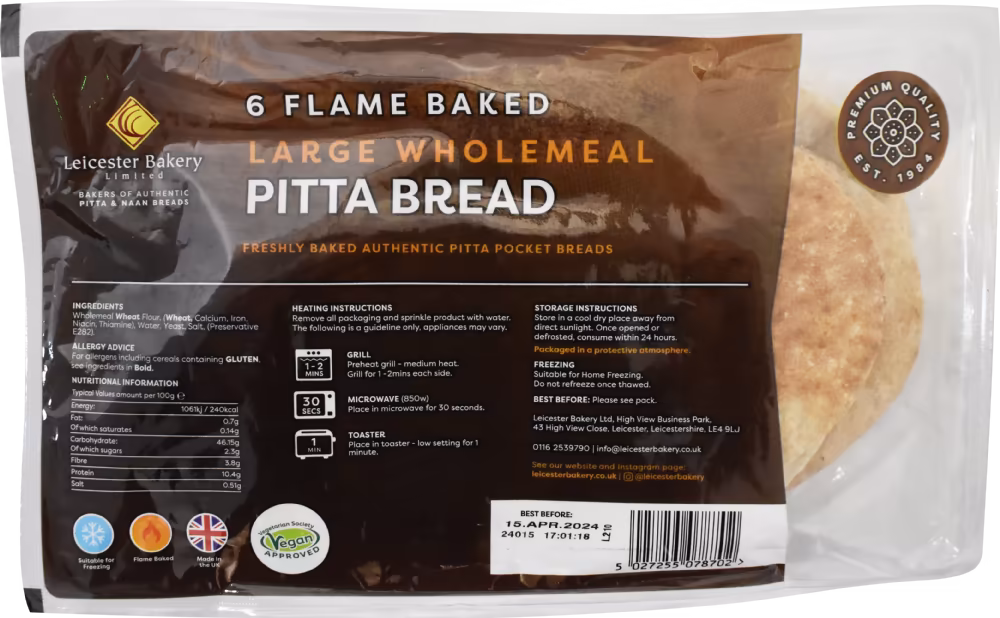 LEICESTER BAKERY 6 Wholemeal Pitta Breads