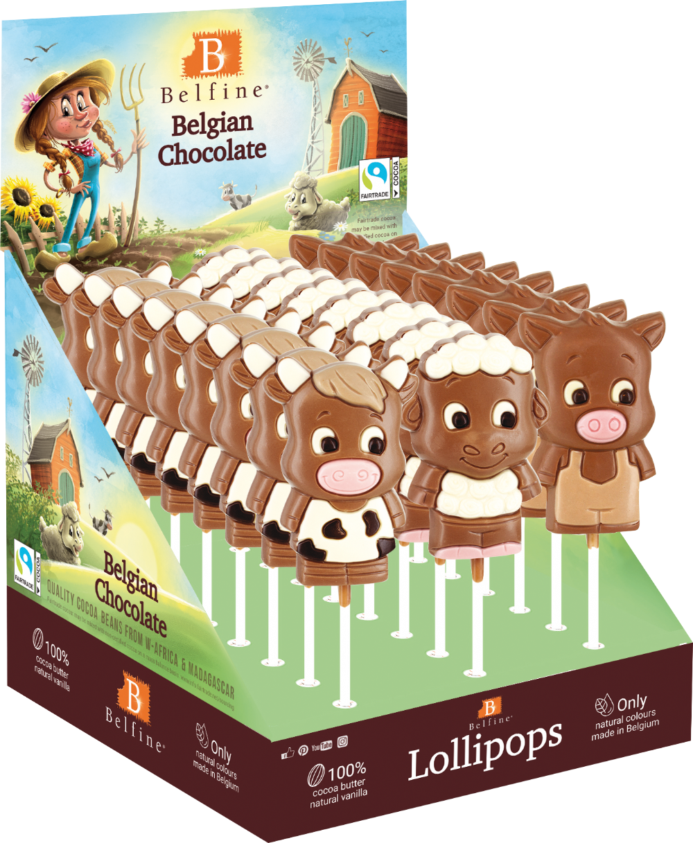 BELFINE Belgian Choc Farm Animal Lolly (Assorted Design) 35g (5414730418021)