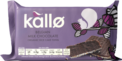 KALLO Belgian Milk Chocolate Rice Cake Thins 90g