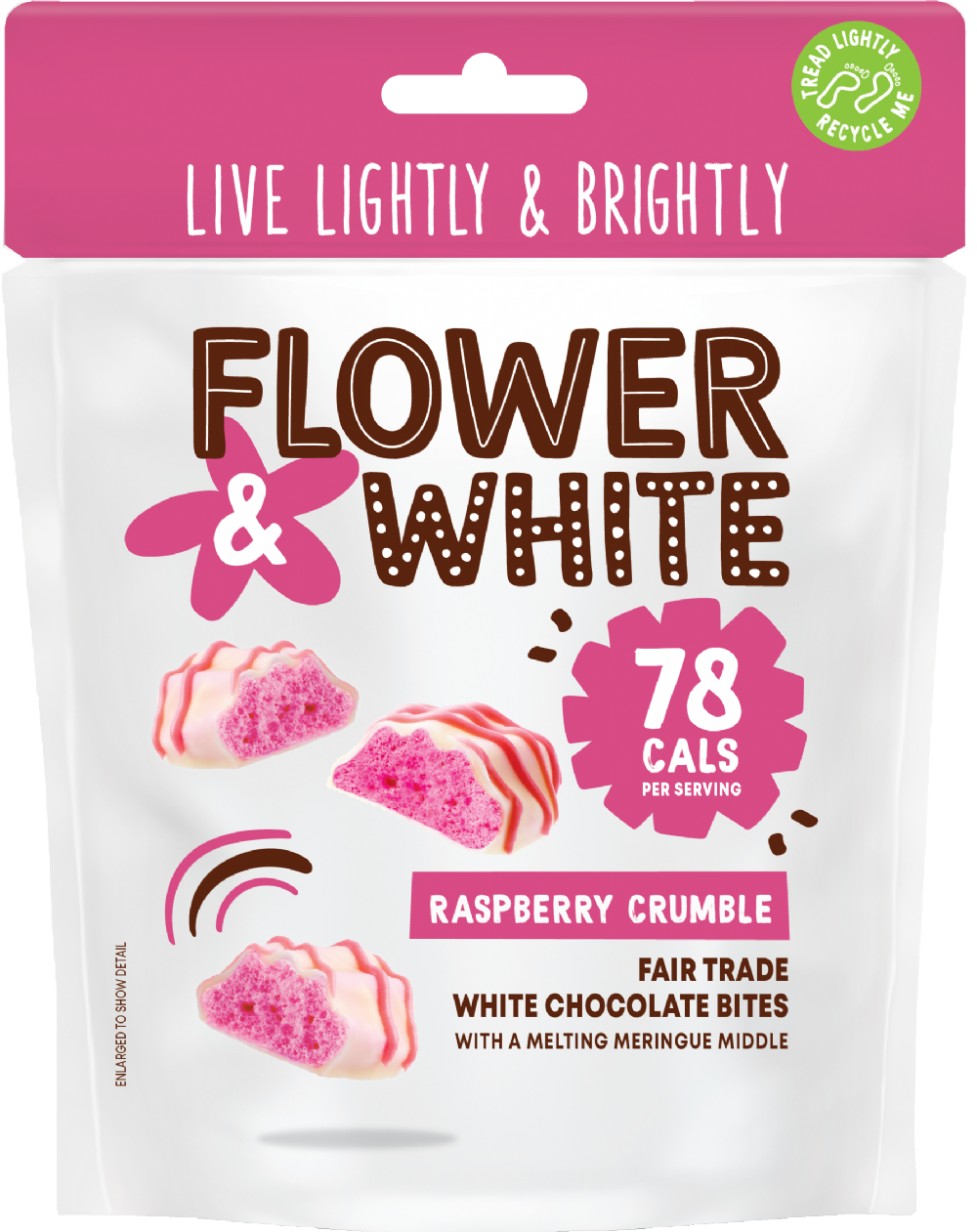 FLOWER & WHITE Raspberry Crumble White Chocolate Bites 75g (5060314324853)