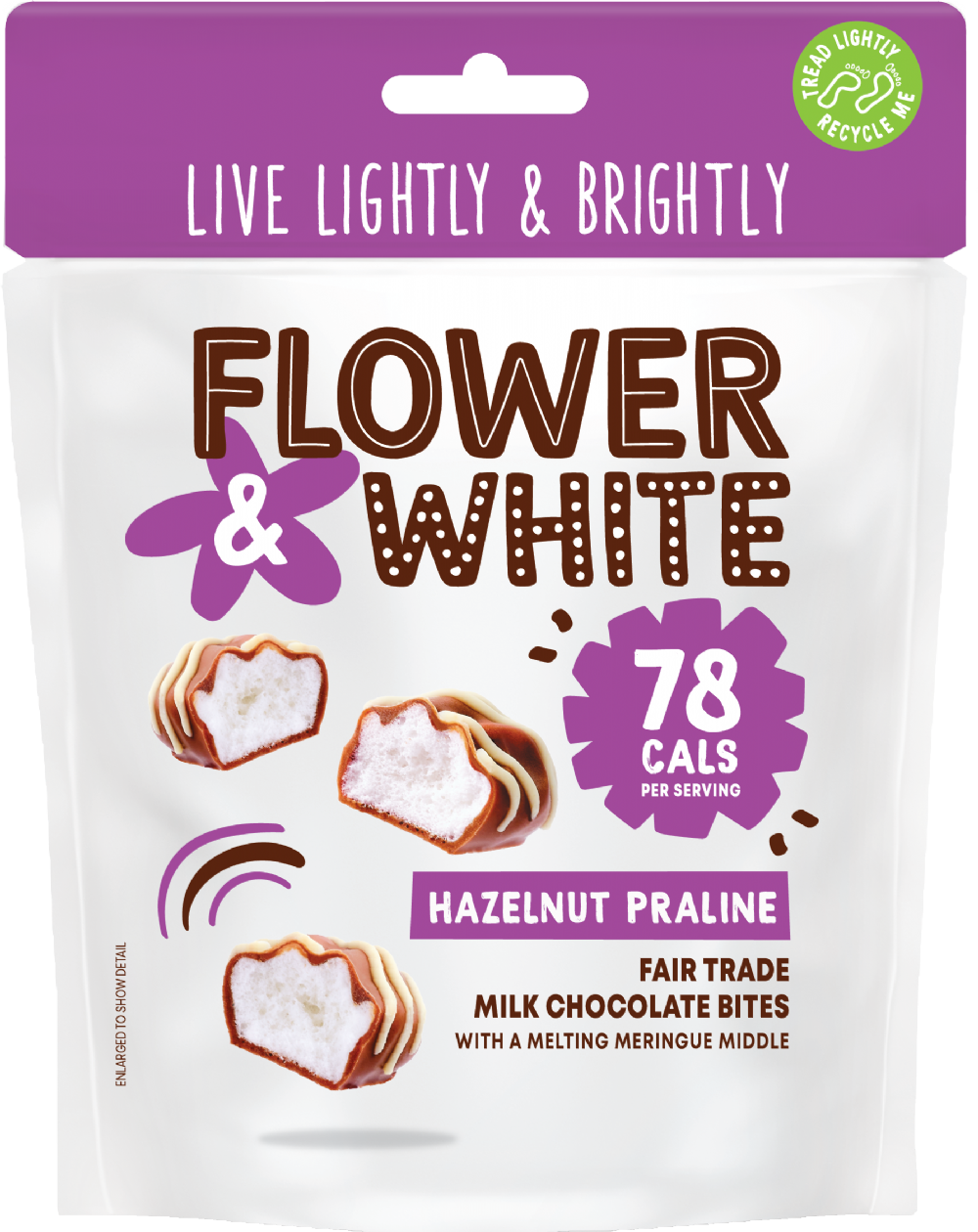 FLOWER & WHITE Hazelnut Praline Milk Chocolate Bites 75g (5060314324914)