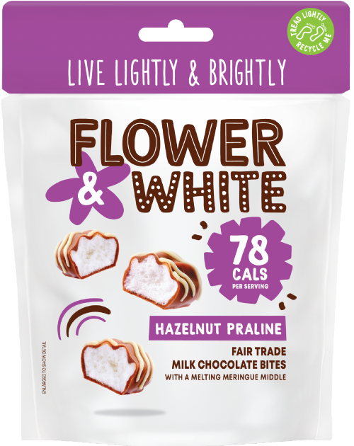 FLOWER & WHITE Hazelnut Praline Milk Chocolate Bites 75g