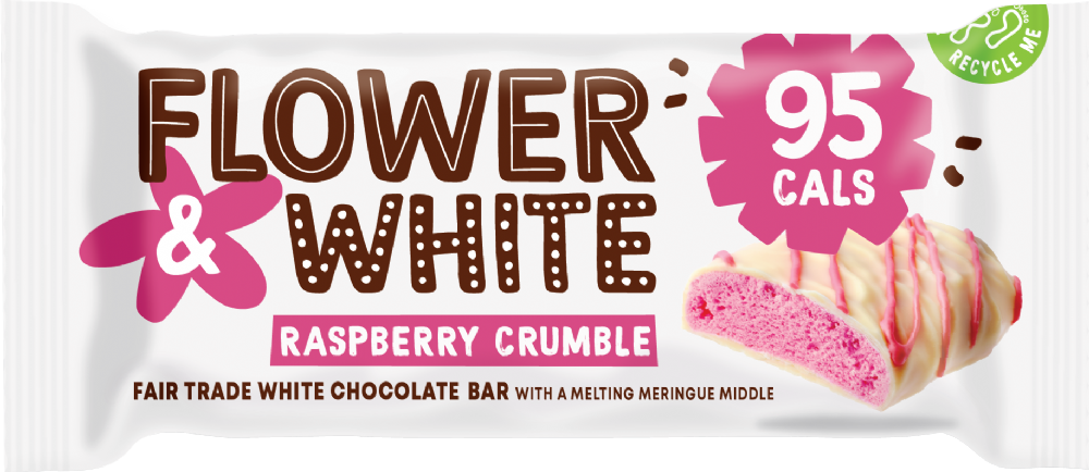 FLOWER & WHITE Raspberry Crumble White Chocolate Bar 20g (5060314324754)