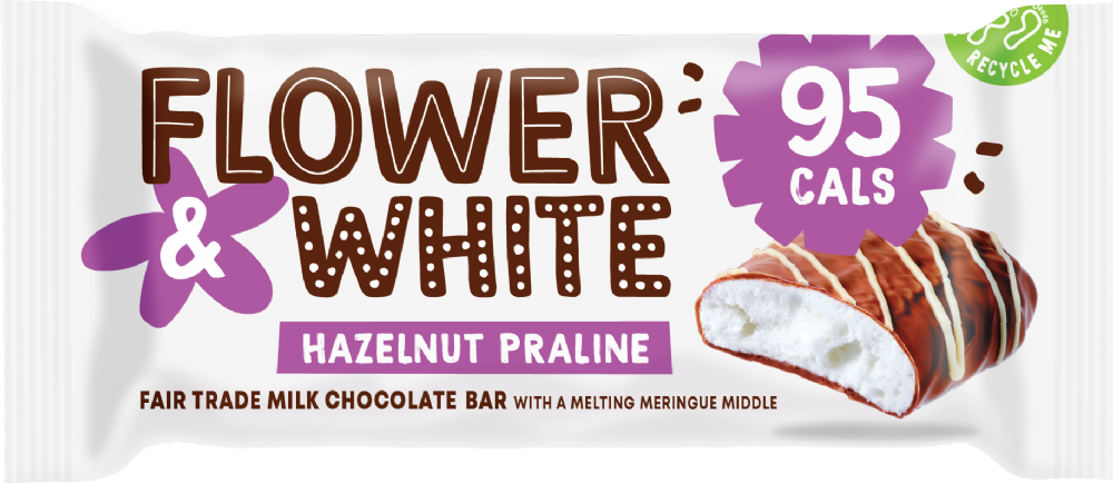 FLOWER & WHITE Hazelnut Praline Milk Chocolate Bar 20g (5060314324815)