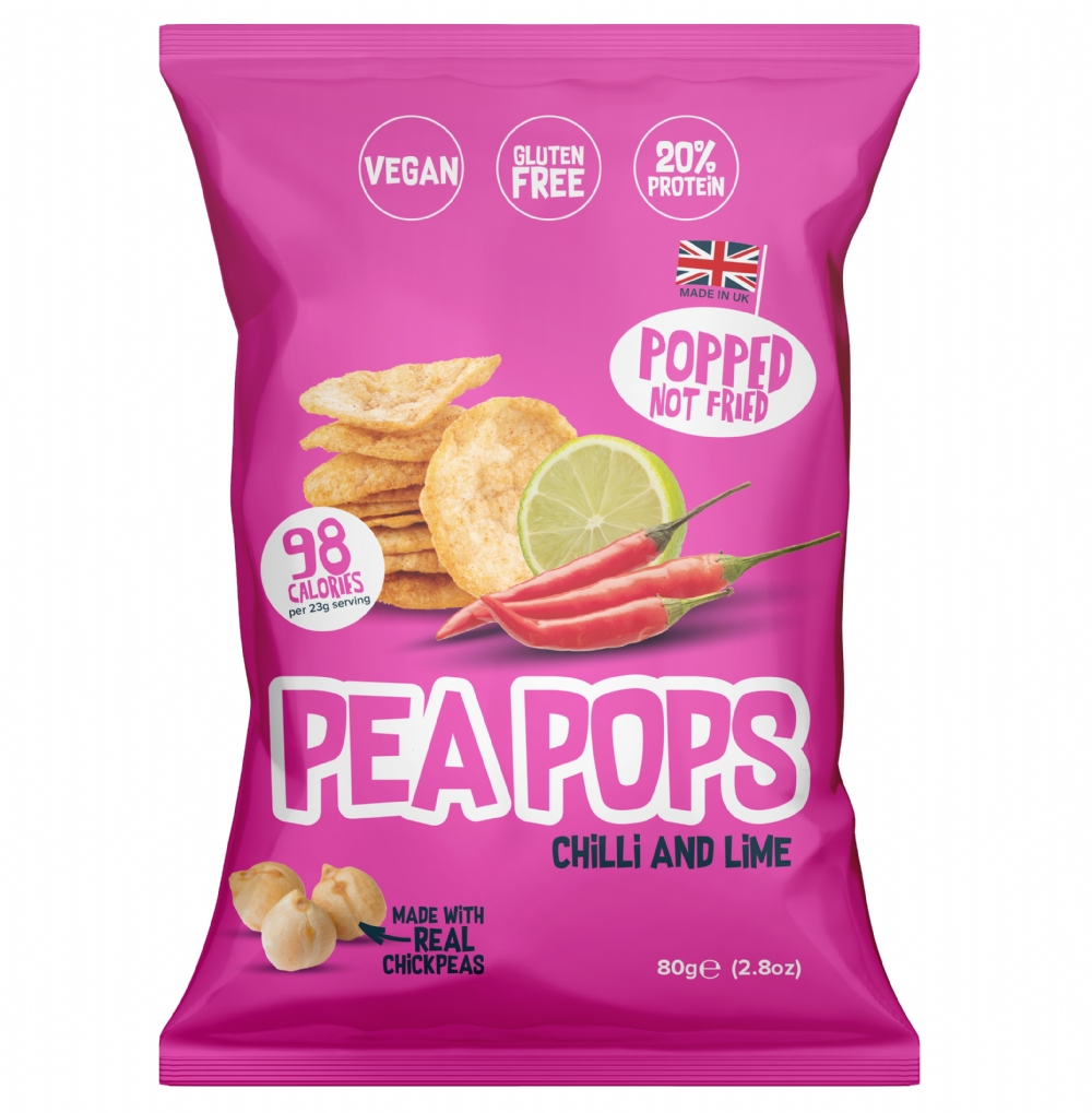 PEA POPS Chilli & Lime Flavour Soya & Chickpea Snacks 80g (5060536110678)