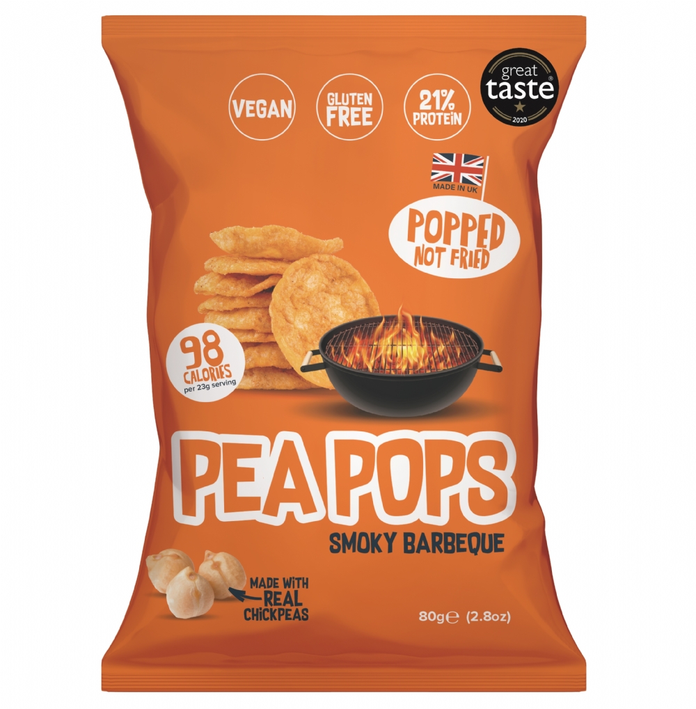 PEA POPS Smoky BBQ Flavour Soya & Chickpea Snacks 80g (5060536110692)