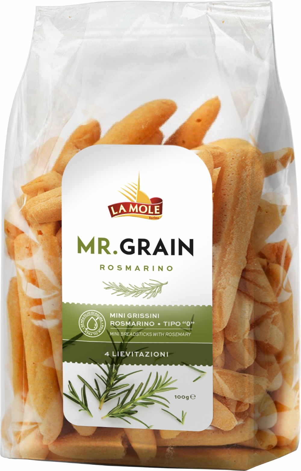 LA MOLE Mr Grain Mini Breadsticks - Rosemary 100g (8008685003387)
