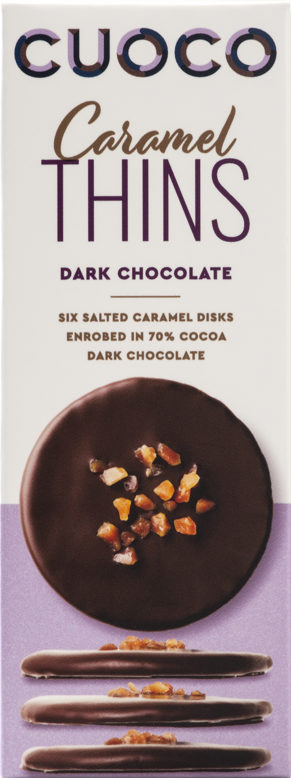 CUOCO Dark Chocolate & Salted Caramel Thins 90g (5060322320496)