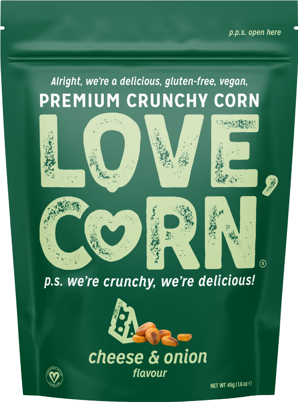 Holleys Fine Foods LOVE CORN Roasted Corn Snack Cheese & Onion 45g
