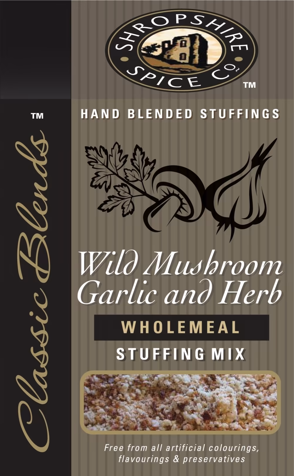 SHROPSHIRE SPICE CO. Wild Mushroom, Garlic & Herb Wholemeal Stuffing Mix 150g