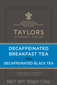 TAYLORS OF HARROGATE Decaffeinated Breakfast Tea - 20 Teabags 50g