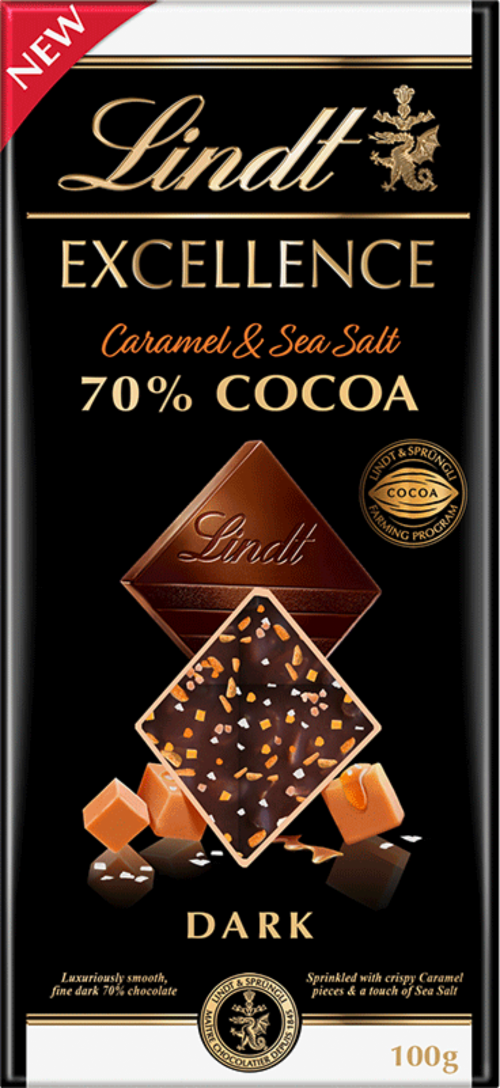 LINDT Excellence 70% Cocoa Caramel & Sea Salt Bar 100g