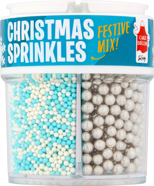 CAKE DECOR Xmas Sprinkles - 4 Cell Shaker Blue/White 90g