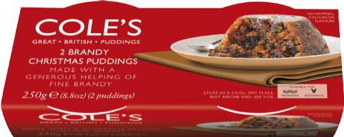 COLE'S 2 Brandy Christmas Puddings 2x125g