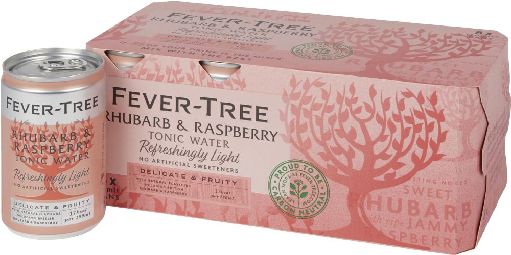 FEVER-TREE R Light Rhubarb & Rasp Tonic Water Cans (8x150ml)