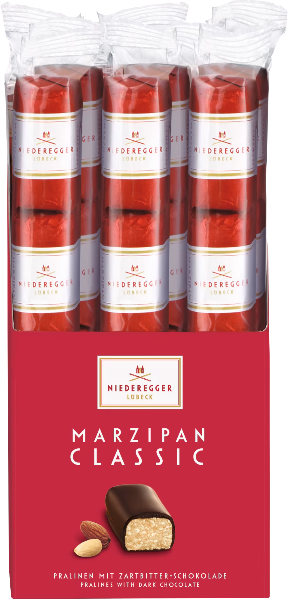 NIEDEREGGER Classic Dark Chocolate Covered Mini Marzipan Loaves - Stick Pack 50g