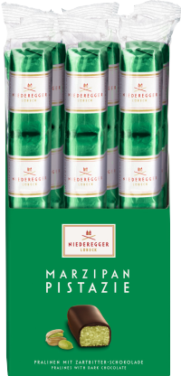 NIEDEREGGER Pistachio Dark Chocolate Covered Mini Marzipan Loaves - Stick Pack 50g