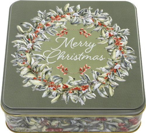 FARMHOUSE Asstd Biscuits in Merry Christmas Wreath Tin 400g