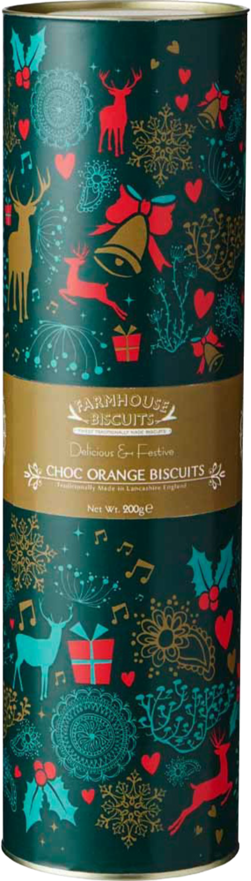 FARMHOUSE Choc Orange Biscuits in Green Xmas Icon Tube 200g