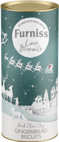 FURNISS Dark Choc Chip Gingerbread Biscuits - Christmas Drum 200g