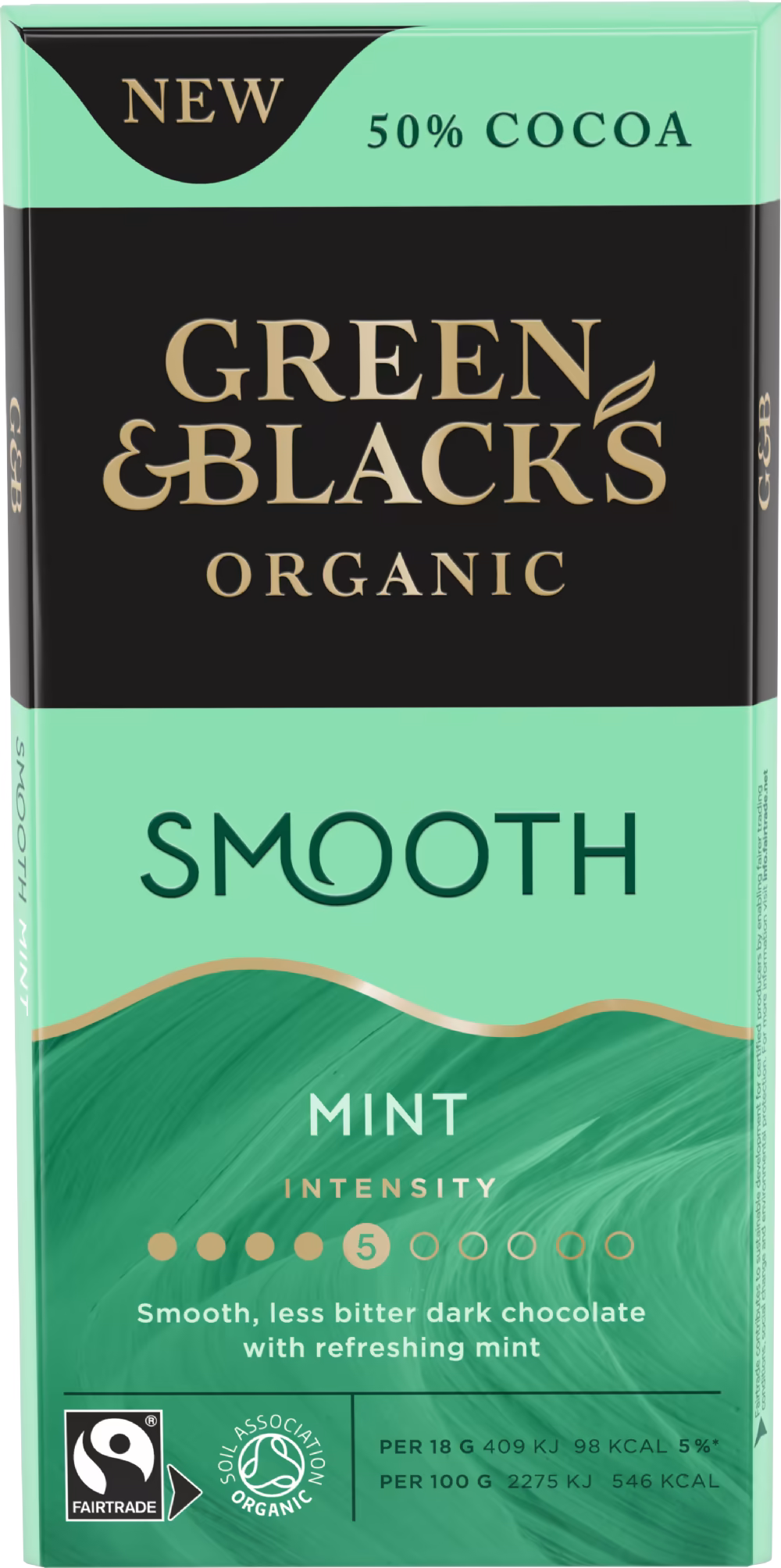 GREEN & BLACK'S Organic Smooth 50% Cocoa Dark Mint Chocolate Bar 90g