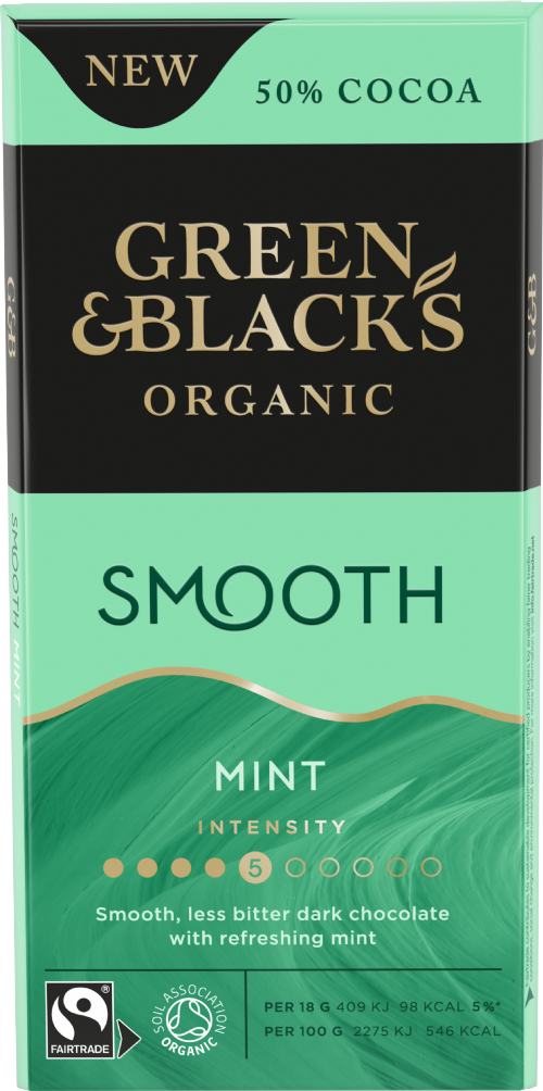 GREEN & BLACK'S Organic Smooth 50% Cocoa Dk Mint Choc Bar90g