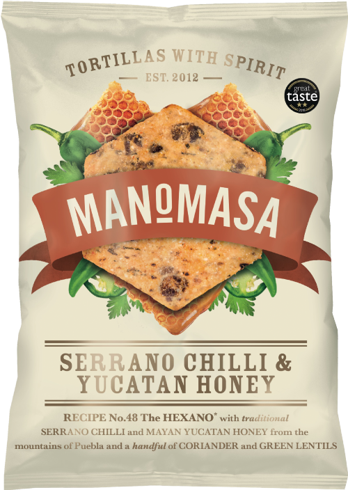 MANOMASA Serrano Chilli & Yucatan Honey Corn Chips 140g