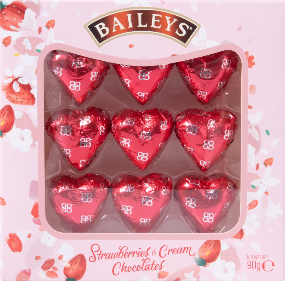 BAILEYS Strawberries & Cream Chocolate Hearts 90g