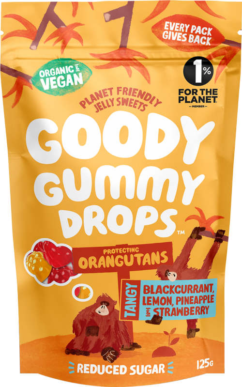 GOODY GUMMY DROPS Orangutans -B/C,Lemon,P/Apple & Straw 125g
