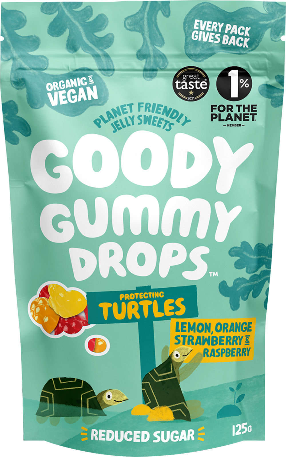 GOODY GUMMY DROPS Turtles - Lemon, Orange, Straw & Rasp 125g