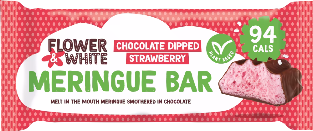 FLOWER & WHITE Meringue Bar - Plant Based Chocolate Dipped Strawberry 20g
