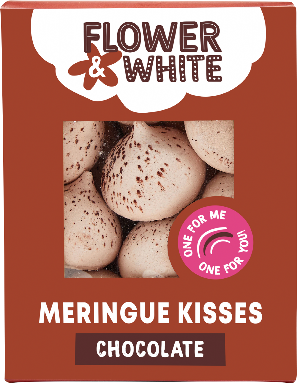 Holleys Fine Foods FLOWER & WHITE Meringue Kisses Chocolate 100g