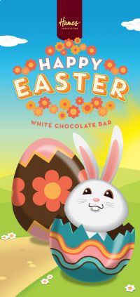 *CLEARANCE*  HAMES 'Happy Easter' White Choc Bar 12x80g 07/10