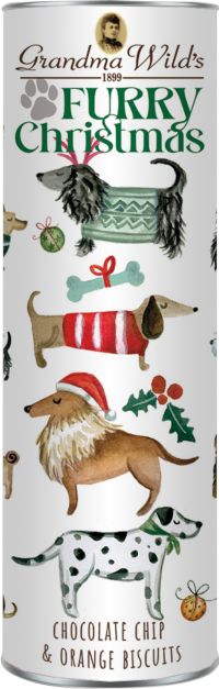 GRANDMA WILD'S Chocolate Chip & Orange Biscuits in Furry Christmas Tube 200g
