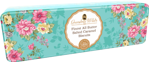 GRANDMA WILD'S Salted Caramel Bisc in Floral Tin 150g