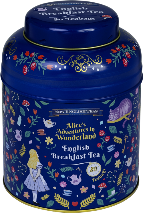 NEW ENGLISH TEAS E B/fast Alice/Wonderland Caddy 80 T/B 160g