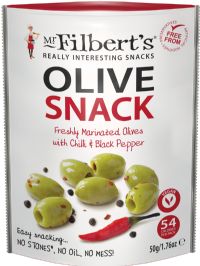 MR FILBERT'S Marinated Green Olives with Chilli & Black Pepper 50g