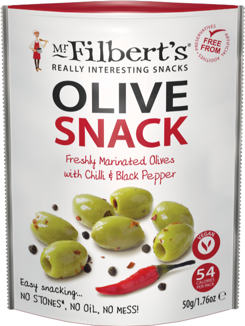 MR FILBERT'S Marinated Green Olives/Chilli & Blk Pepper 50g