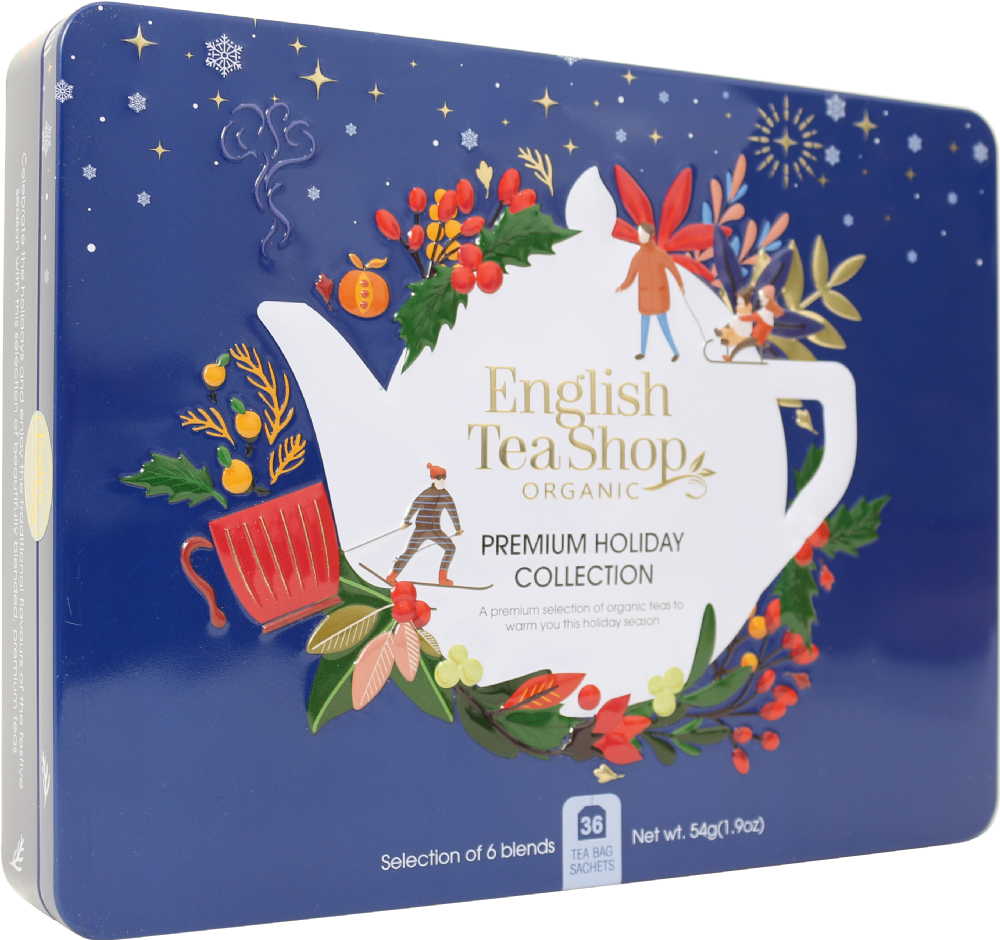 Holleys Fine Foods ENGLISH TEA SHOP Holiday Collection Blue Gift Tin 36ct 54g