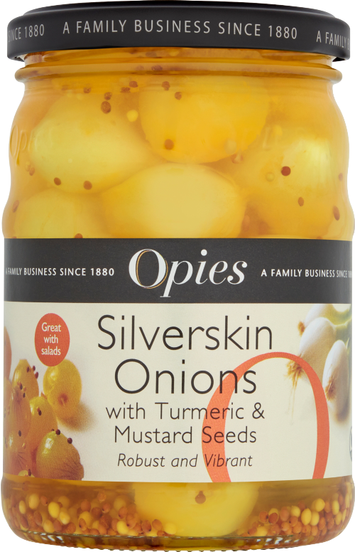 OPIES Silverskin Onions with Turmeric & Mustard Seeds 370g