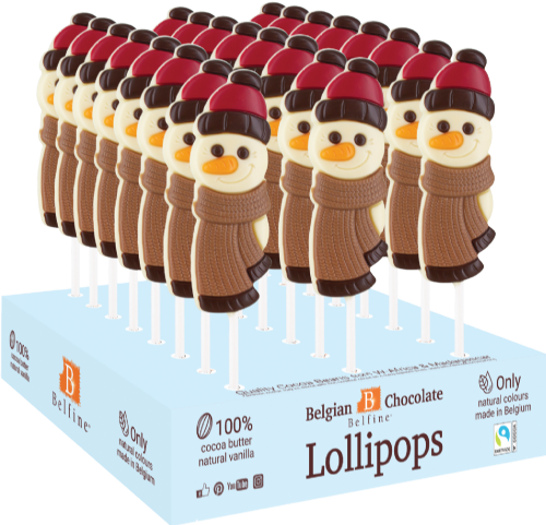 BELFINE Belgian Chocolate Long Pop Snowman Lollipop 23g
