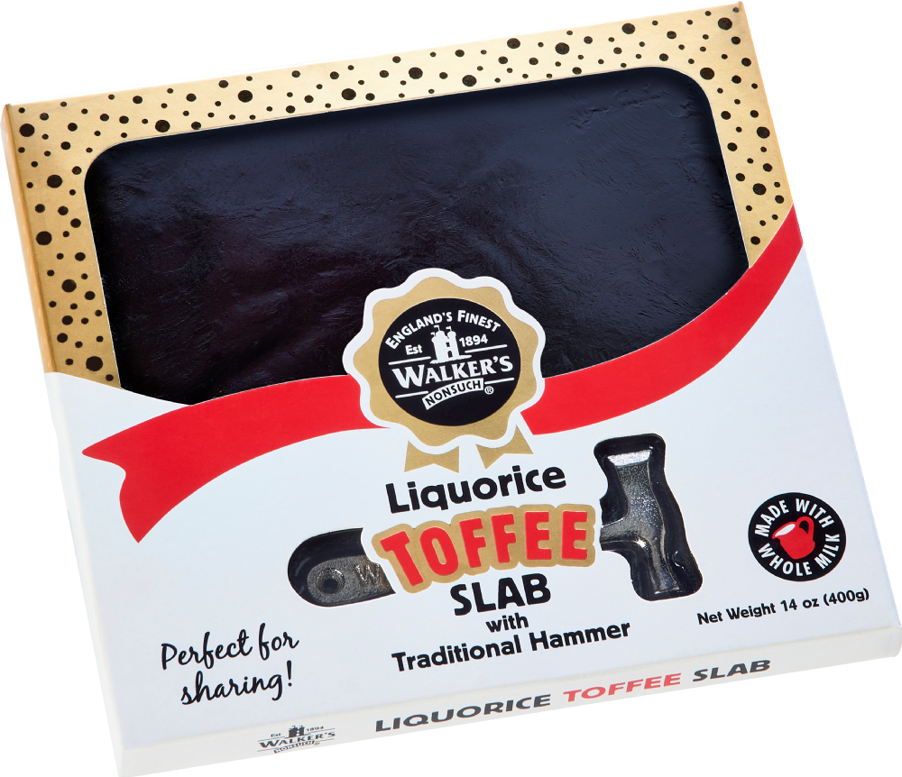 Holleys Fine Foods WALKER'S NONSUCH Liquorice Toffee Slab with Hammer