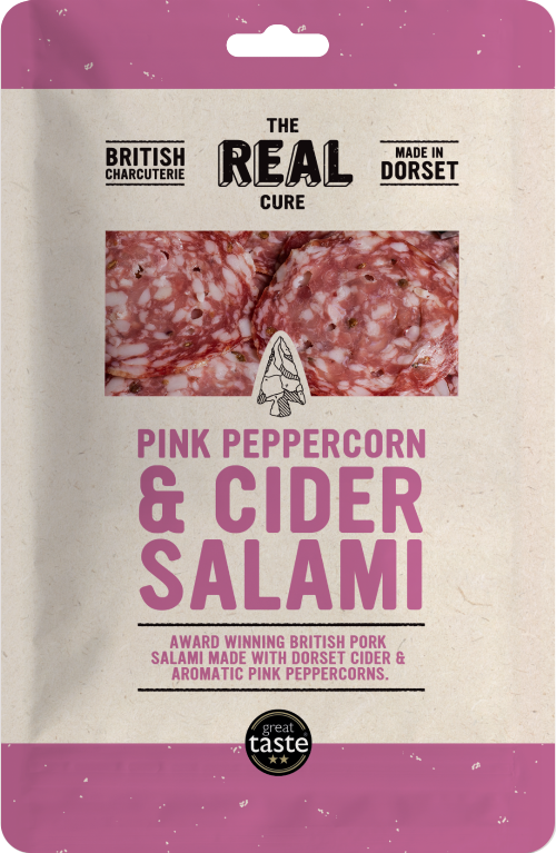 THE REAL CURE Pink Peppercorn & Cider Salami - Sliced 55g
