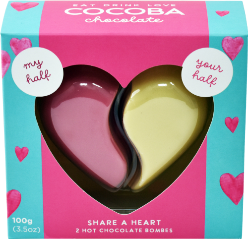 COCOBA Share a Heart - 2 Hot Chocolate Bombes 100g