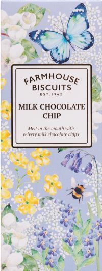 FARMHOUSE BISCUITS Milk Chocolate Chip Biscuits in English Garden Carton 150g